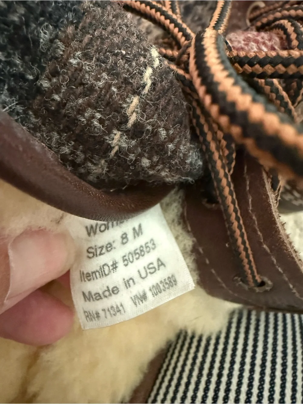 LL bean boots plaid duck boot shearling fur lining made in USA sz 8 gorpcore